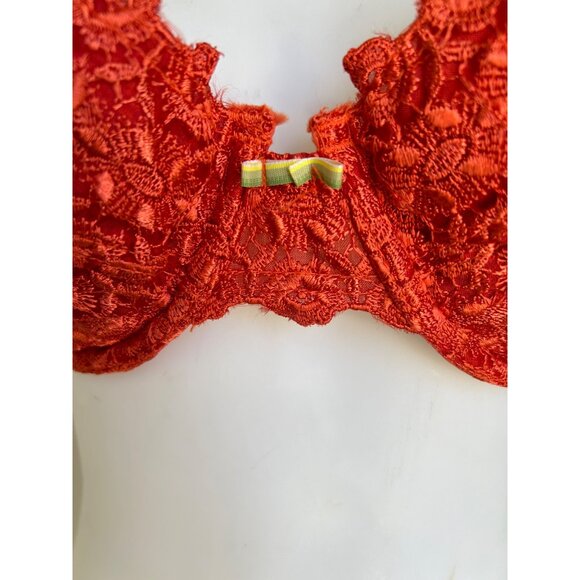 Victorias Secret Orange Lace Bra 36C With Bow Accent - Picture 2 of 8